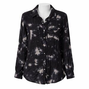 Size XL Zara Women’s Black Tie Dye Button Up Blouse Camisa Feminina Shirt Top